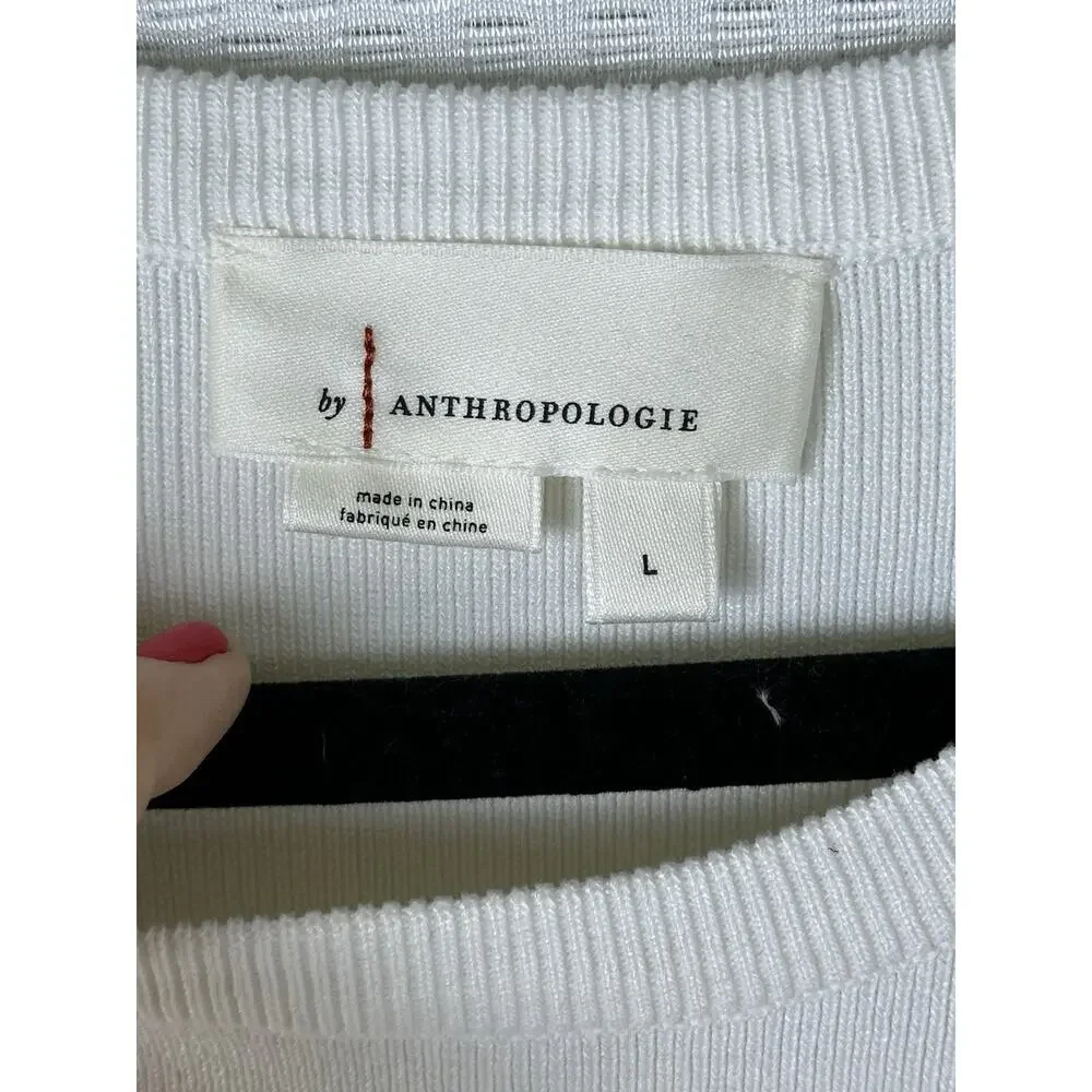 Anthropologie English Factory Eyelet Puff-Sleeve Sweater Tee Anthro Large